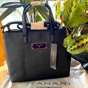 TAHARI Crossbody/Hand Satchel Saffiano Black Bag